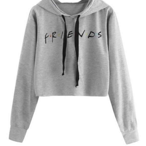 FRIENDS Tops - Friends Cropped Gray Sweatshirt Hoodie Size S